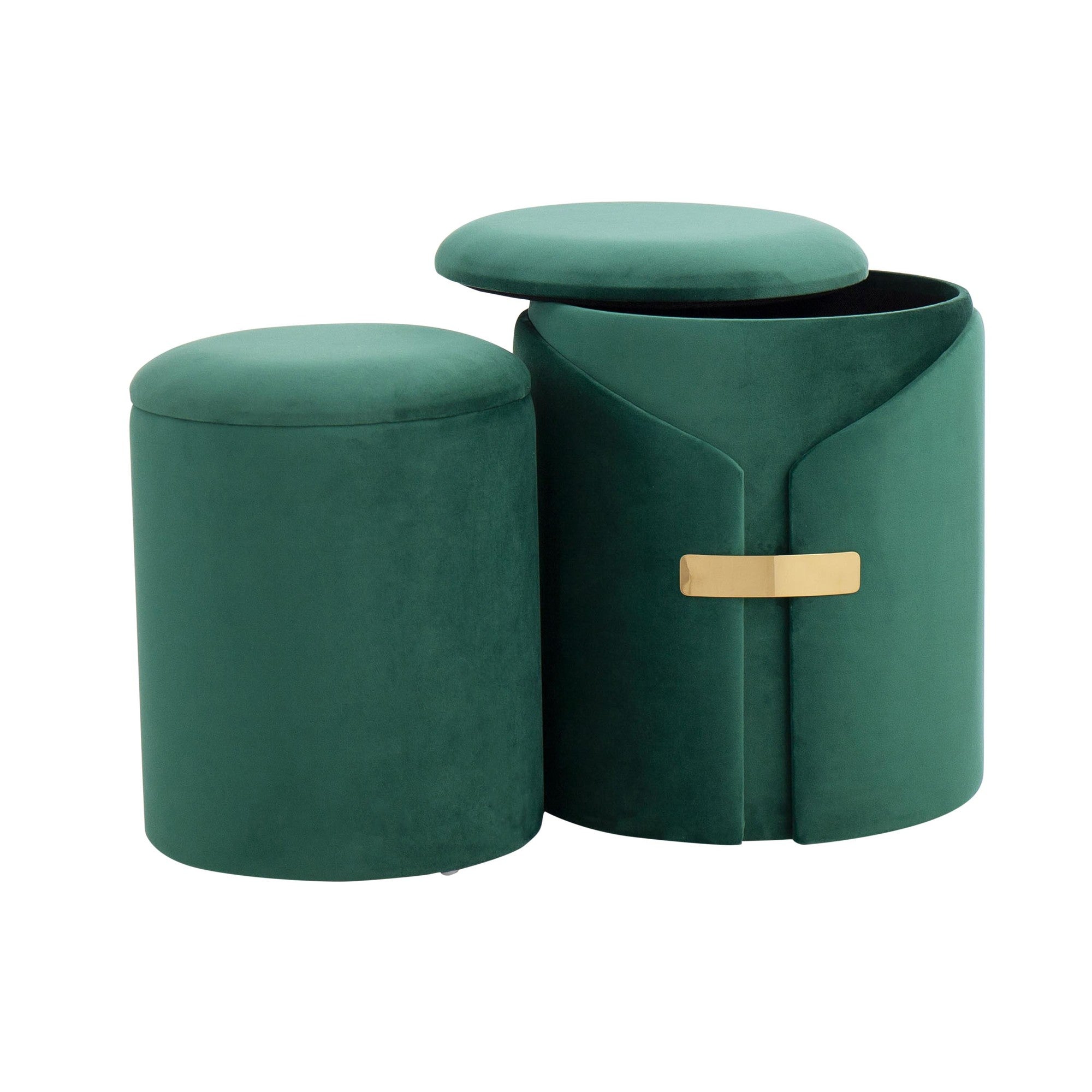 Dahlia Ottoman Set - Gold Metal, Green Velvet
