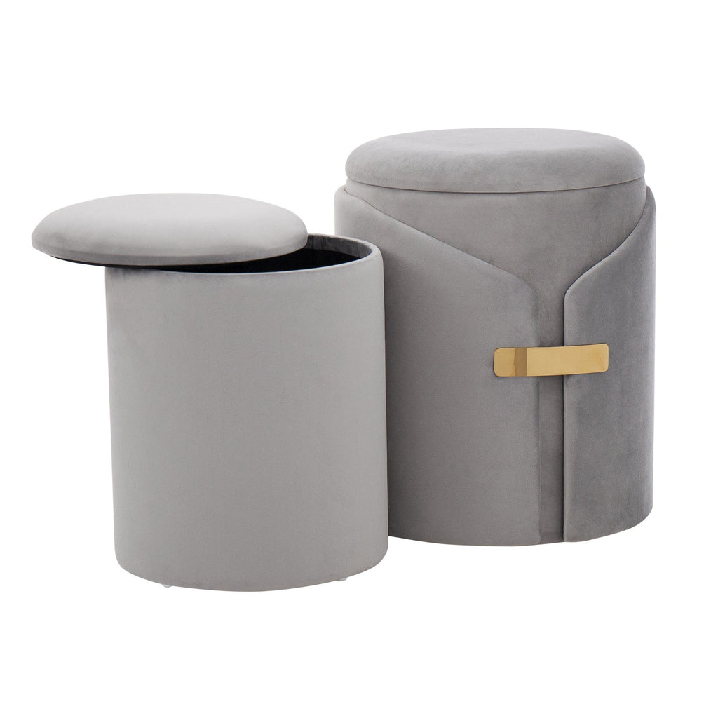 Dahlia Ottoman Set - Gold Metal, Silver Velvet