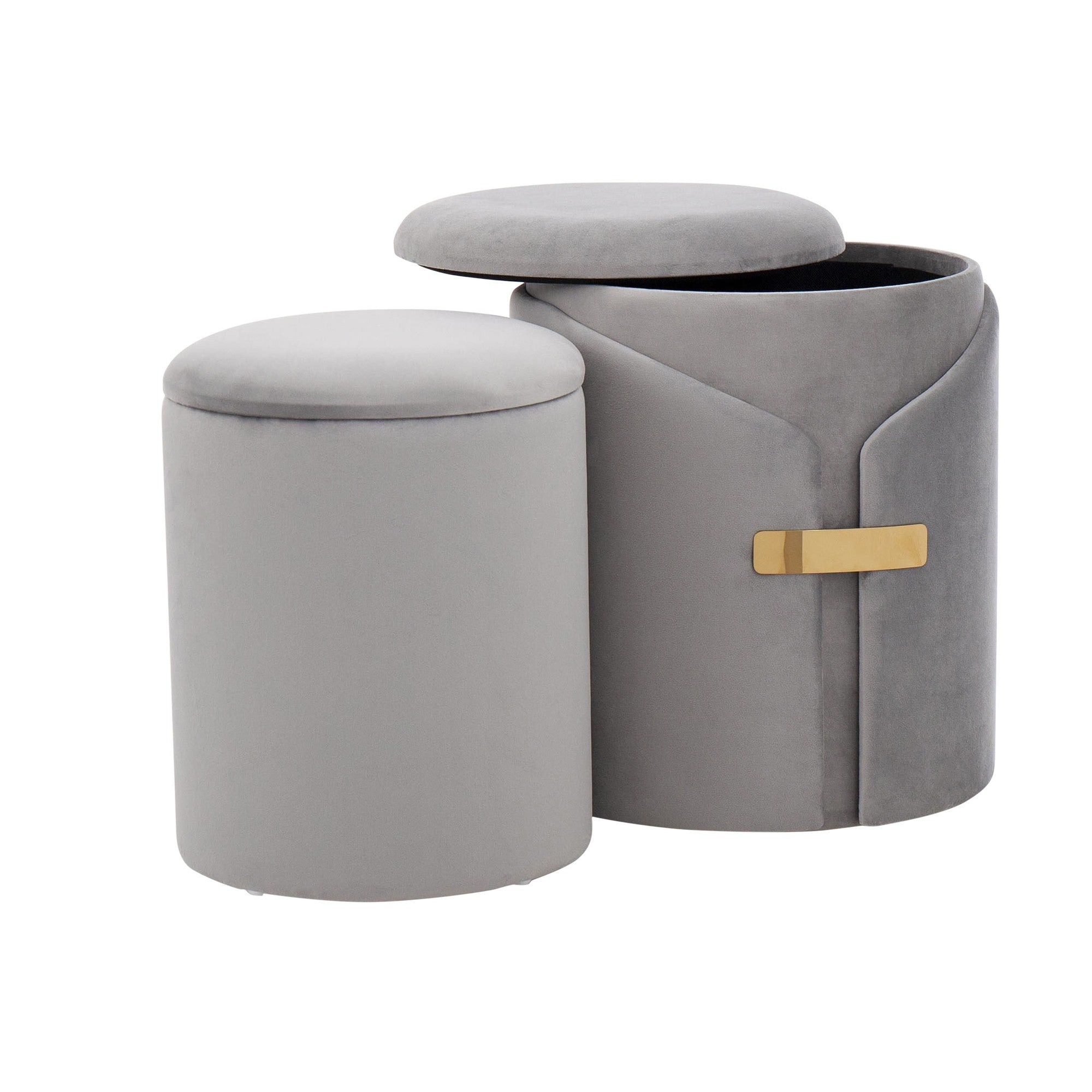Dahlia Ottoman Set - Gold Metal, Silver Velvet