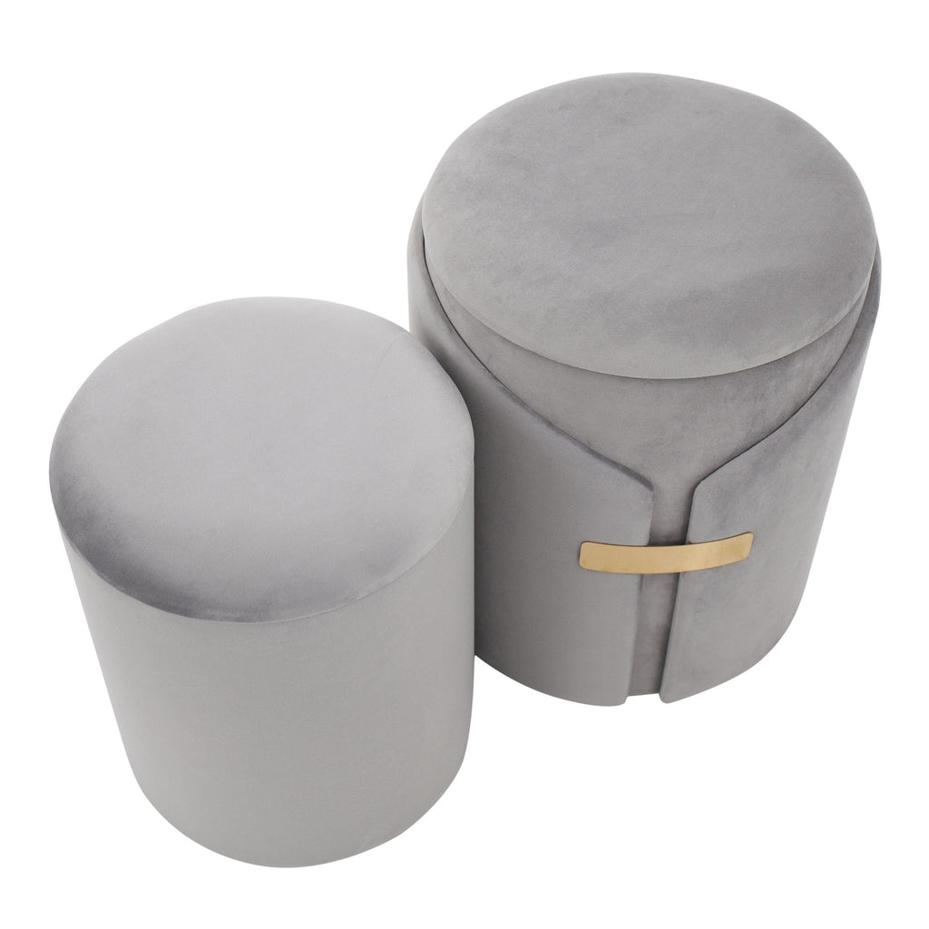 Dahlia Ottoman Set - Gold Metal, Silver Velvet