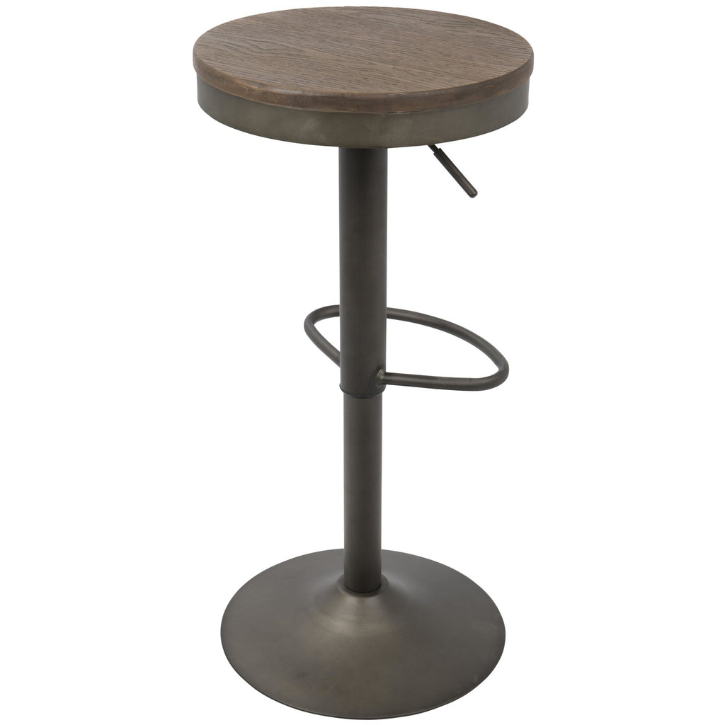 Dakota Adjustable Barstool - Set of 2 - Antique Metal, Brown Bamboo