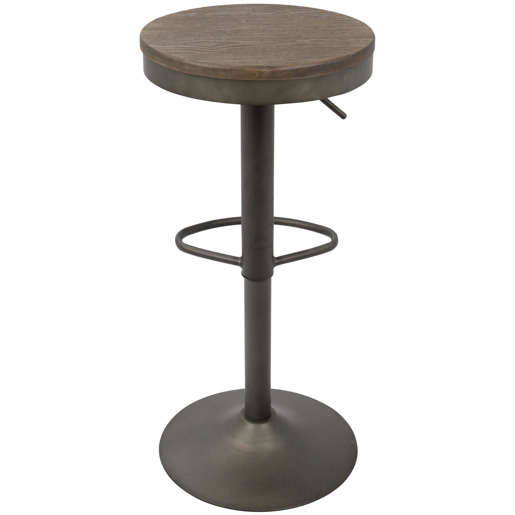 Dakota Adjustable Barstool - Set of 2 - Antique Metal, Brown Bamboo