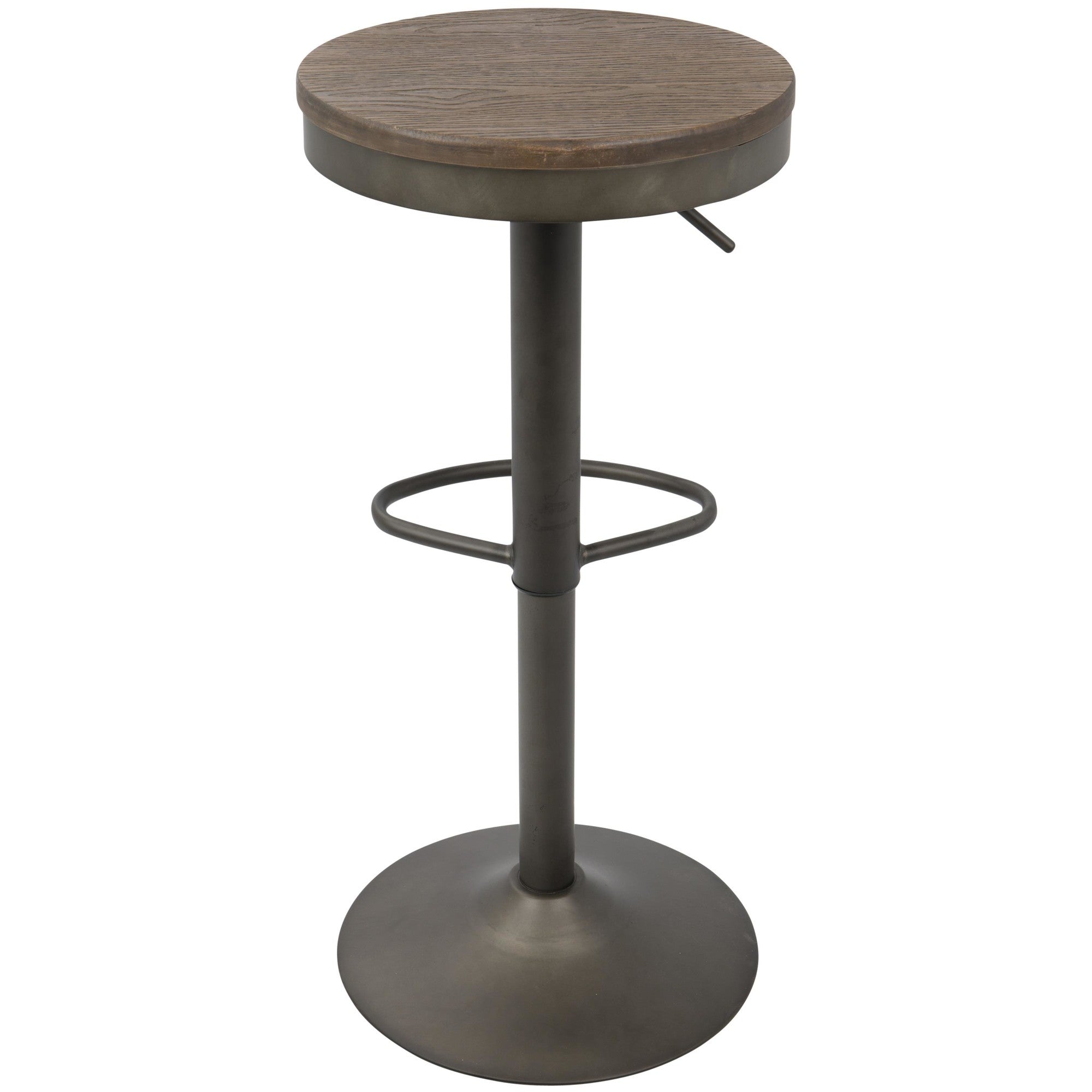 Dakota Adjustable Barstool - Set of 2 - Antique Metal, Brown Bamboo
