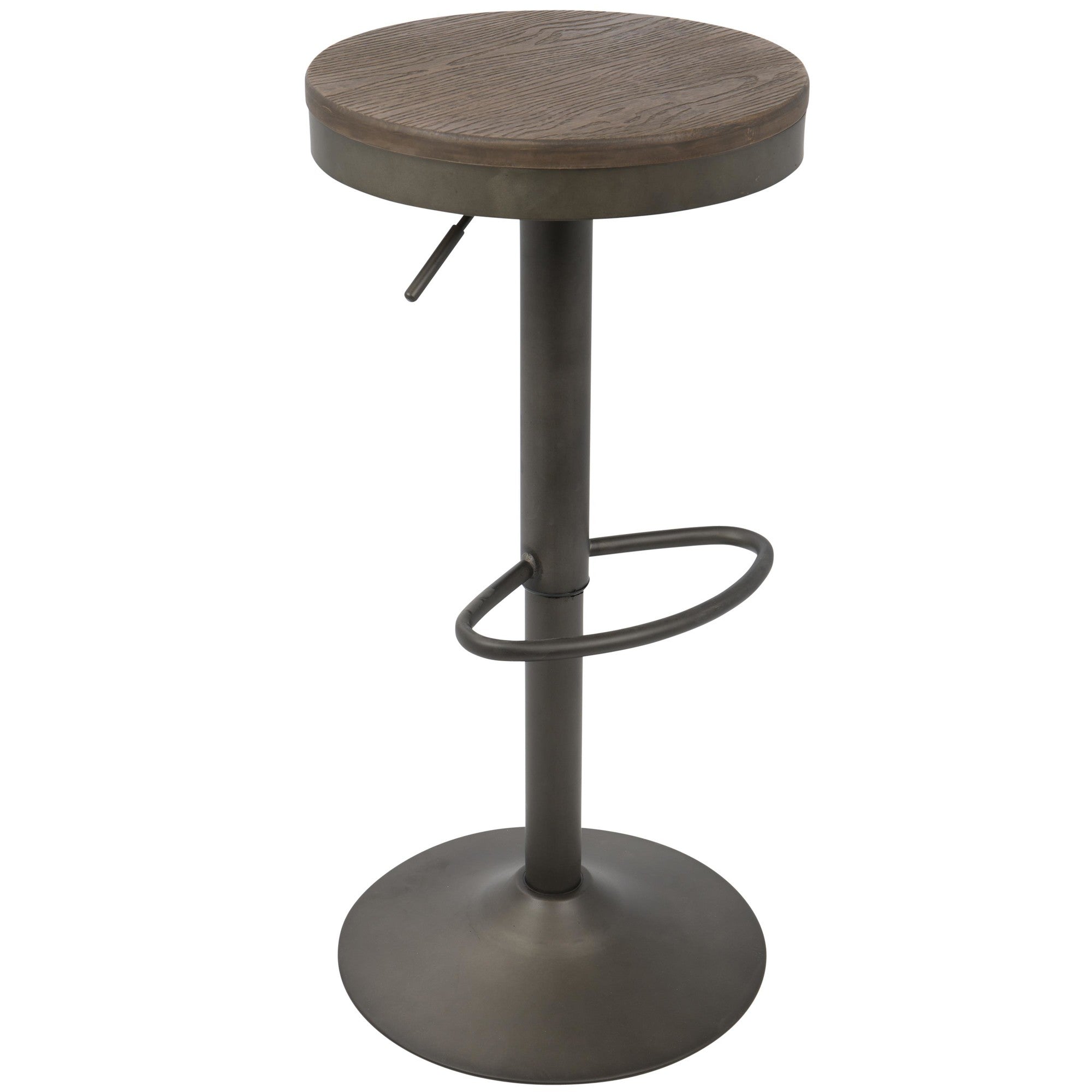 Dakota Adjustable Barstool - Set of 2 - Antique Metal, Brown Bamboo
