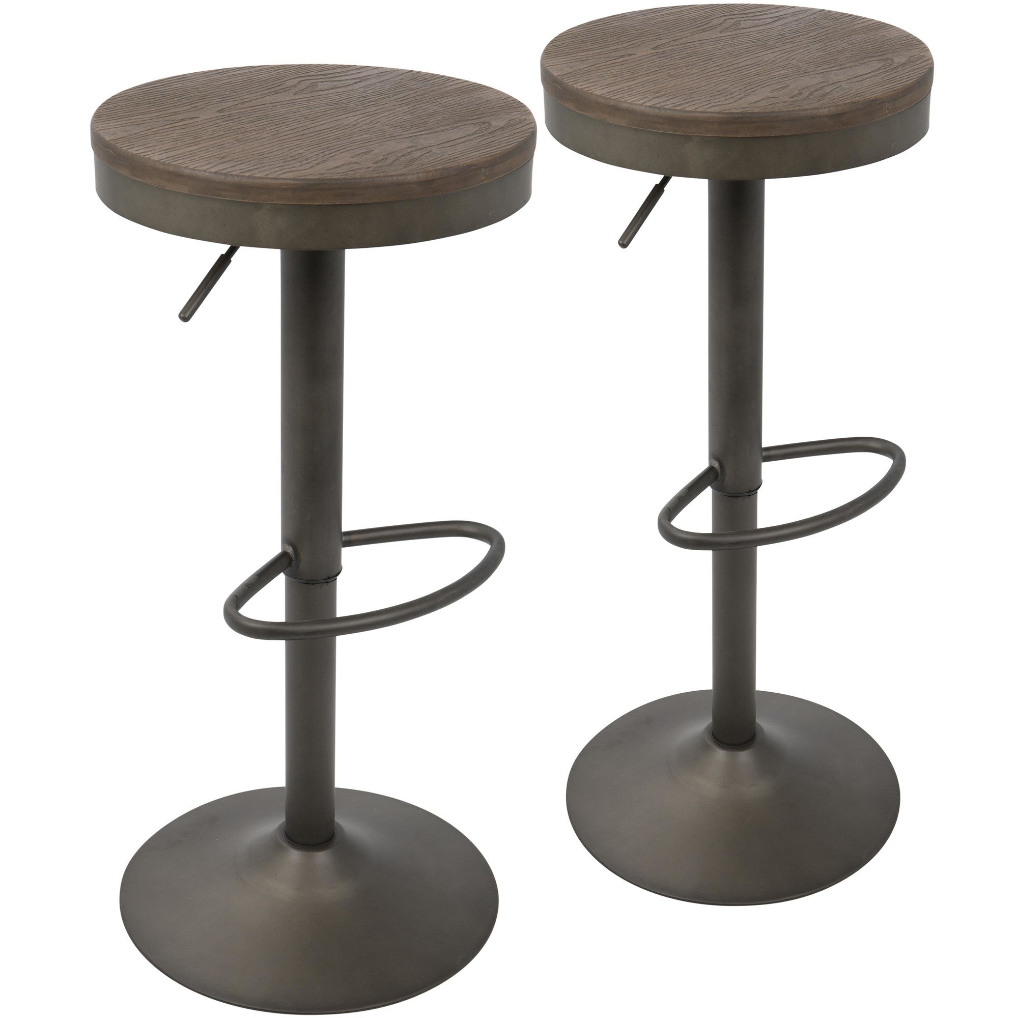 Dakota Adjustable Barstool - Set of 2 - Antique Metal, Brown Bamboo