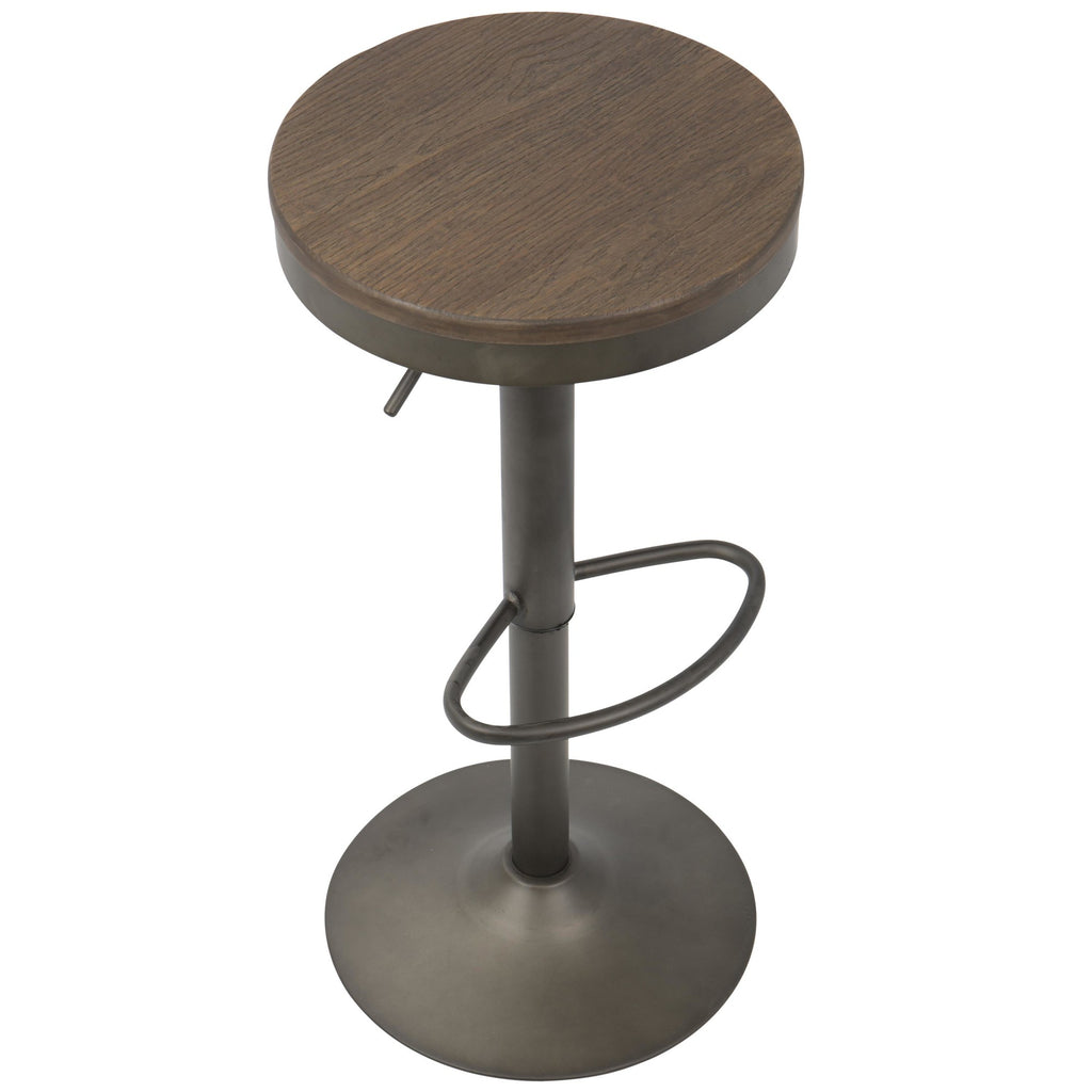 Dakota Adjustable Barstool - Set of 2 - Antique Metal, Brown Bamboo