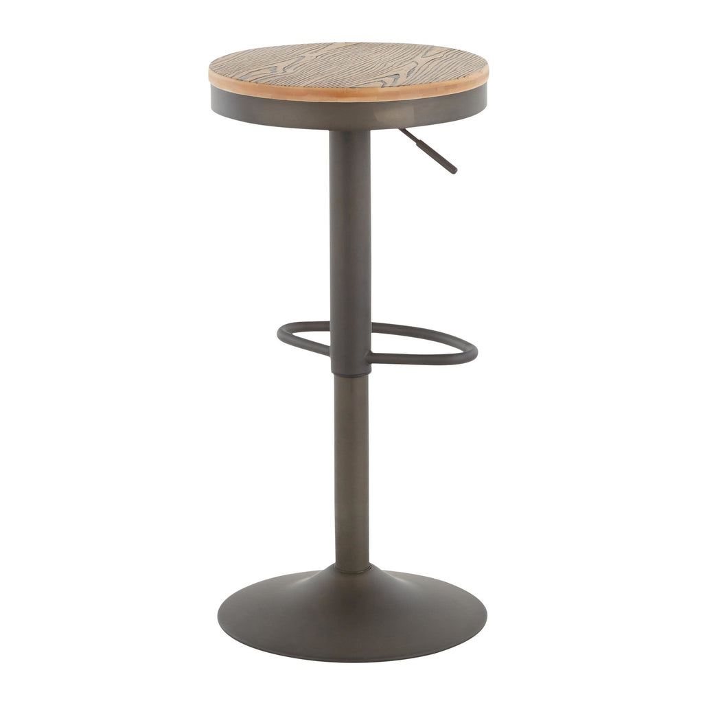 Dakota Adjustable Barstool - Antique Metal, Brown Wood-pressed Grain Bamboo
