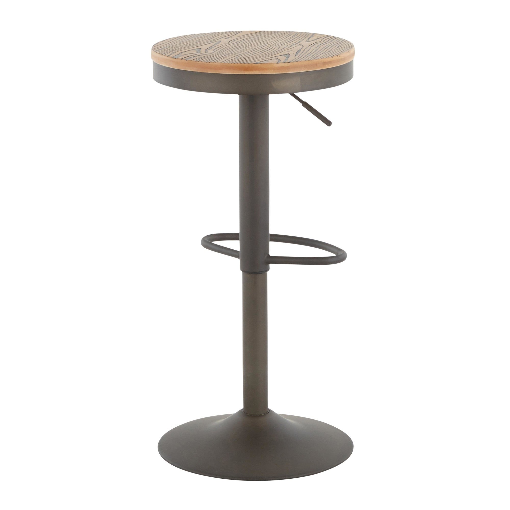 Dakota Adjustable Barstool - Antique Metal, Brown Wood-pressed Grain Bamboo