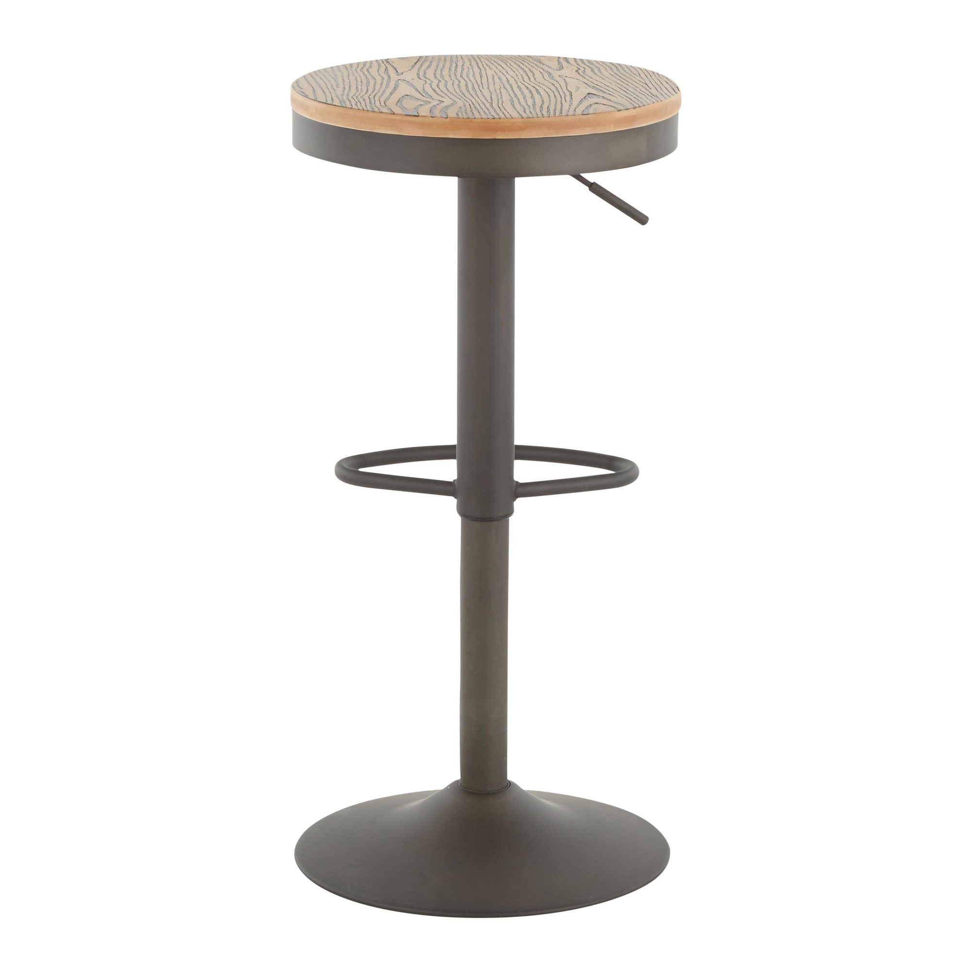Dakota Adjustable Barstool - Antique Metal, Brown Wood-pressed Grain Bamboo