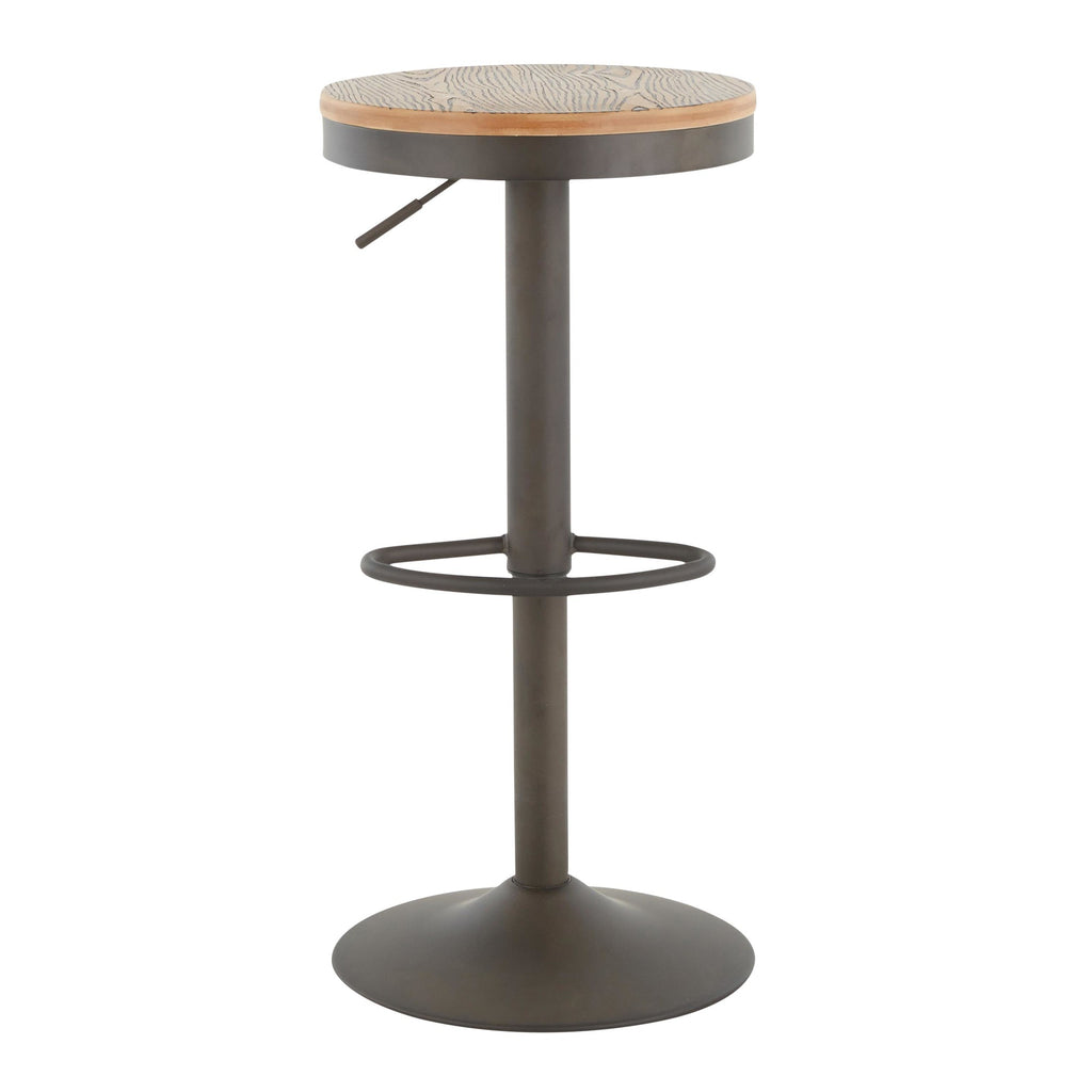 Dakota Adjustable Barstool - Antique Metal, Brown Wood-pressed Grain Bamboo