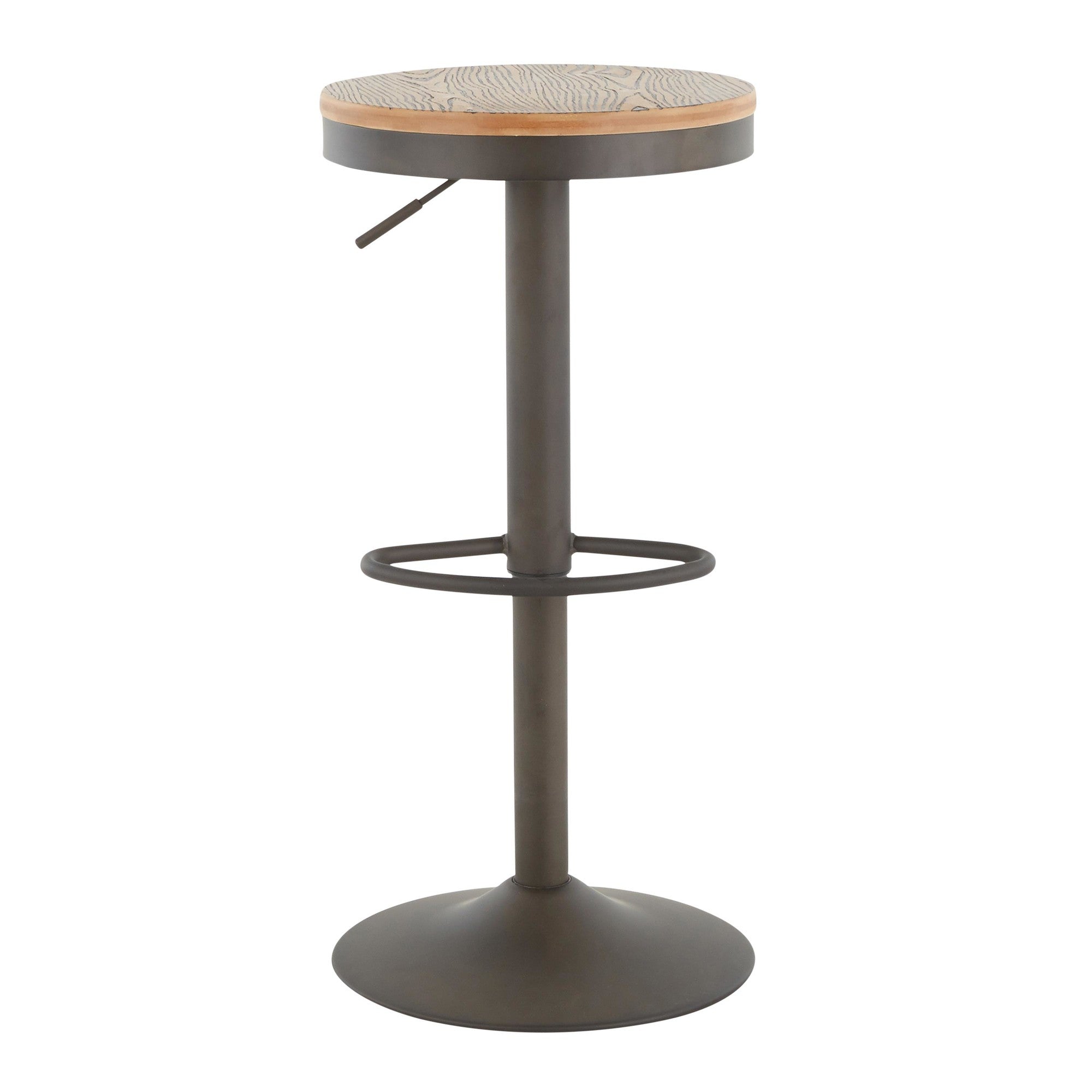 Dakota Adjustable Barstool - Antique Metal, Brown Wood-pressed Grain Bamboo