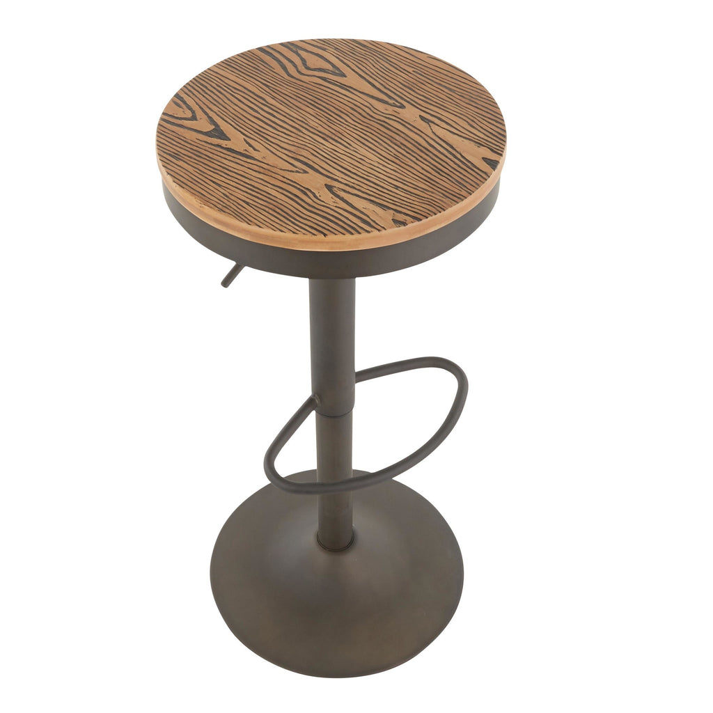 Dakota Adjustable Barstool - Antique Metal, Brown Wood-pressed Grain Bamboo