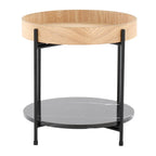 Daniella End Table - Black Metal, Natural Wood, Black Marble