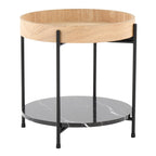 Daniella End Table - Black Metal, Natural Wood, Black Marble
