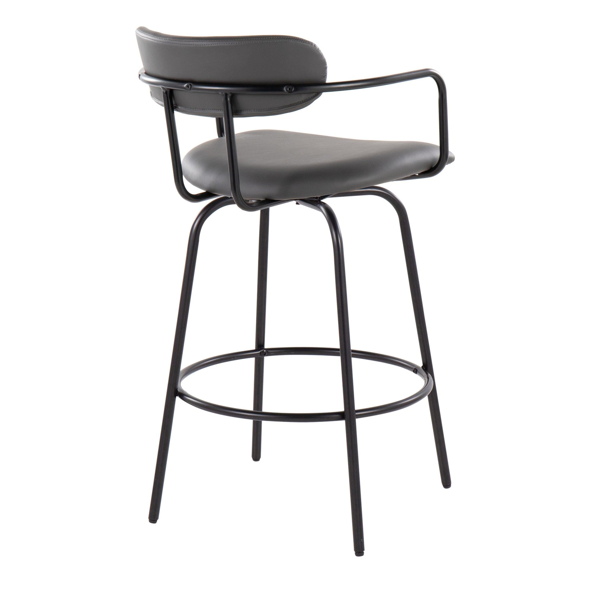 Demi 26" Fixed-Height Counter Stool - Set of 2 - Black Metal , Grey PU