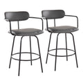 Demi 26" Fixed-Height Counter Stool - Set of 2 - Black Metal , Grey PU