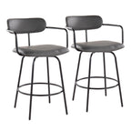Demi 26" Fixed-Height Counter Stool - Set of 2 - Black Metal , Grey PU