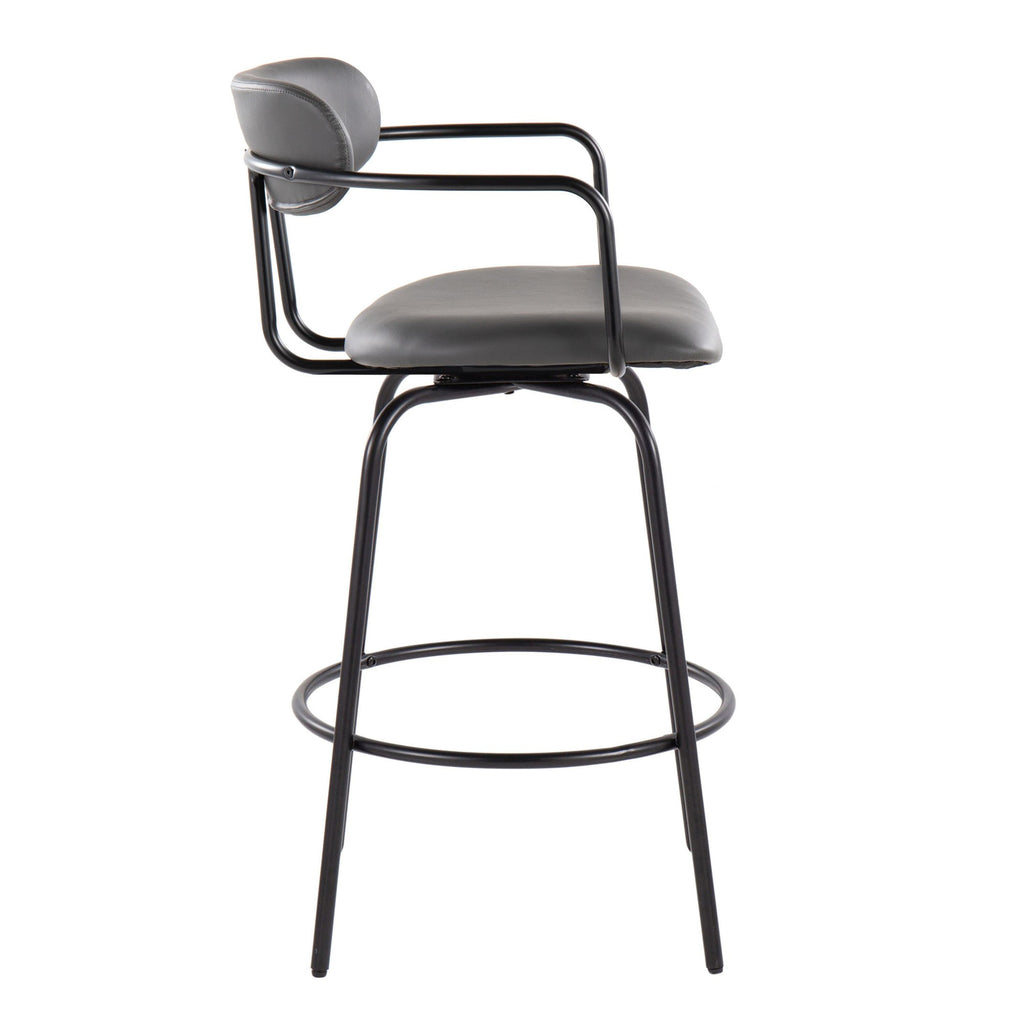 Demi 26" Fixed-Height Counter Stool - Set of 2 - Black Metal , Grey PU