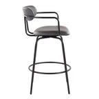 Demi 26" Fixed-Height Counter Stool - Set of 2 - Black Metal , Grey PU