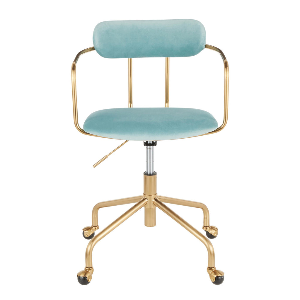 Demi Office Chair - Gold Metal, Light Blue Velvet
