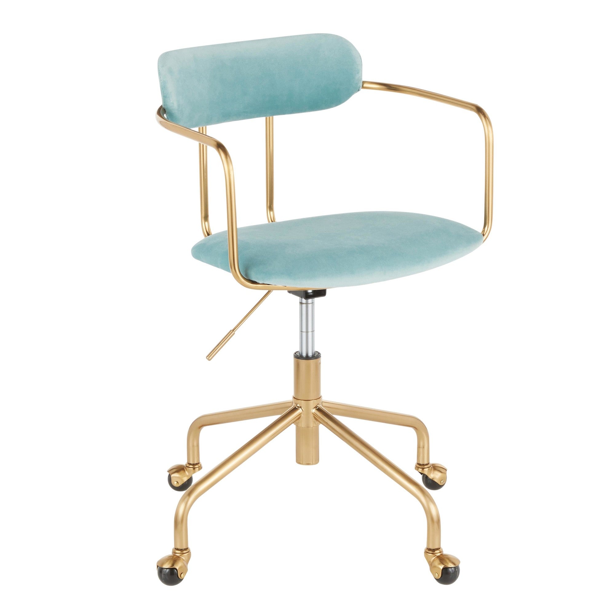 Demi Office Chair - Gold Metal, Light Blue Velvet