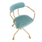 Demi Office Chair - Gold Metal, Light Blue Velvet