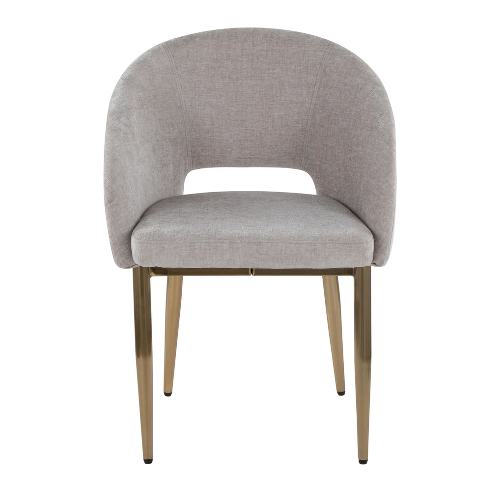 Renee Upholstered Chair - Set of 2 - Gold Metal, Silver Fabric