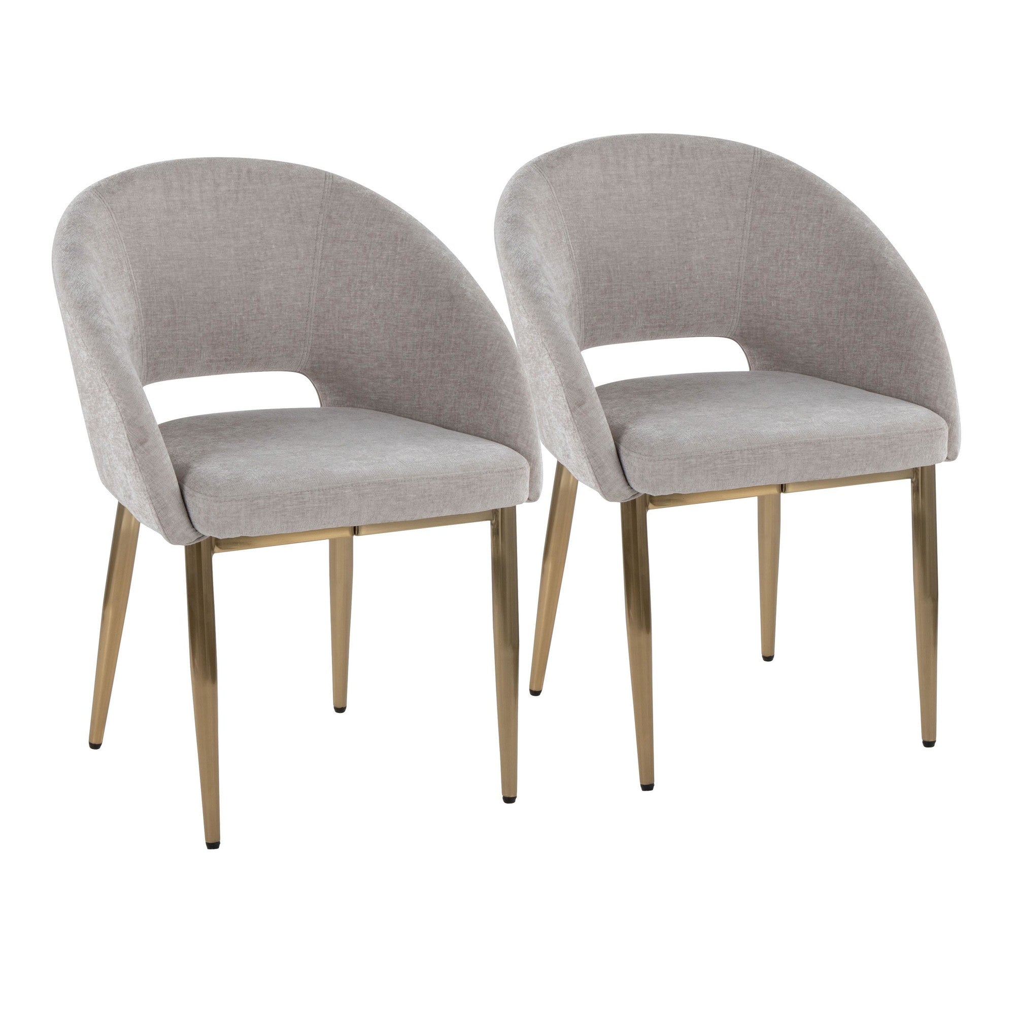 Renee Upholstered Chair - Set of 2 - Gold Metal, Silver Fabric