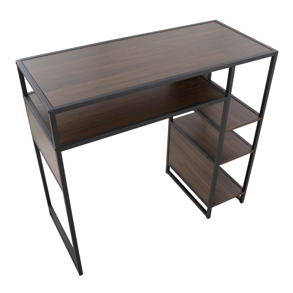 Display Bar Height Table With Storage - Black Metal, Walnut Wood