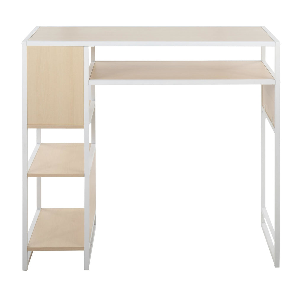 Display Bar Height Table With Storage - White Metal, Natural Wood