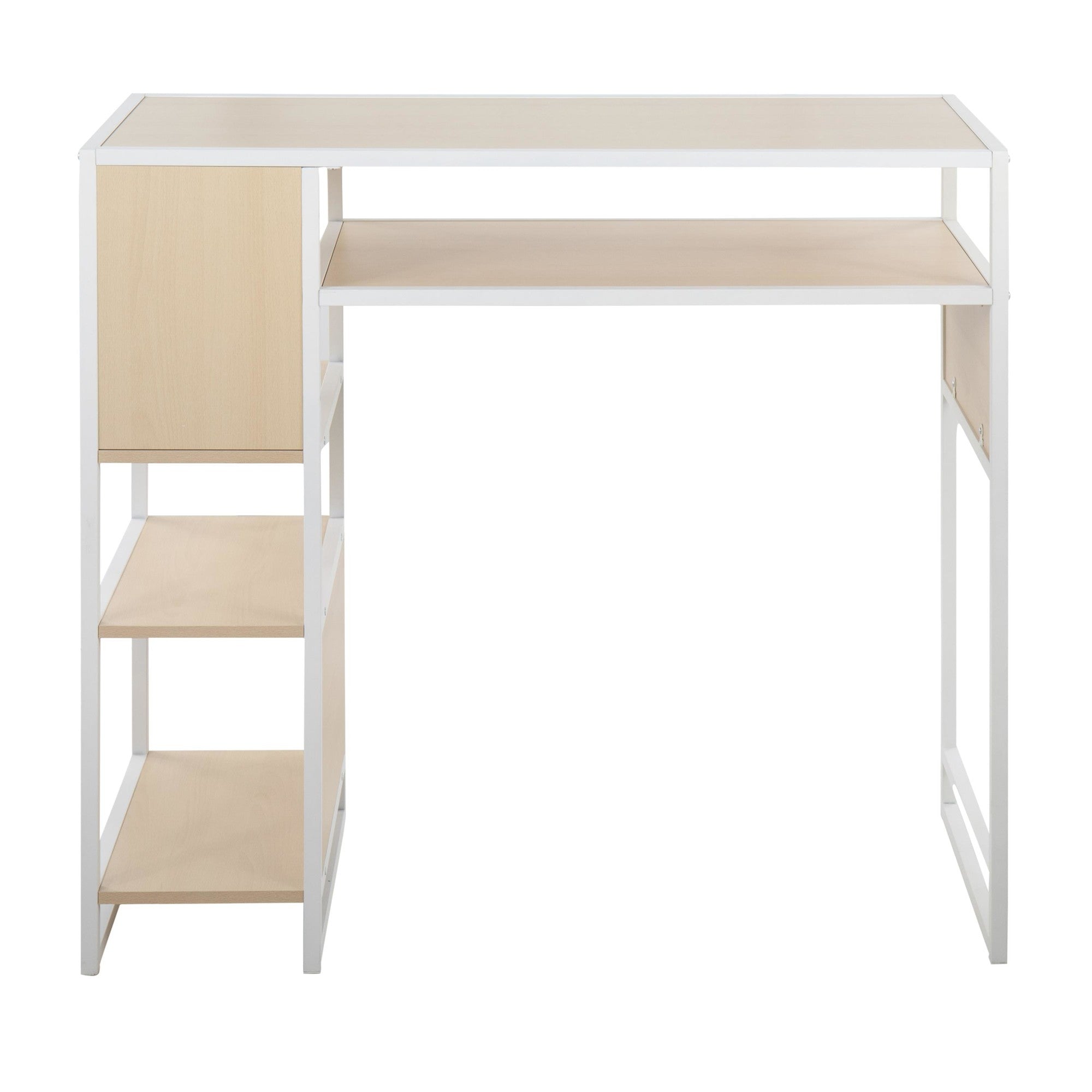 Display Bar Height Table With Storage - White Metal, Natural Wood