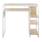 Display Bar Height Table With Storage - White Metal, Natural Wood