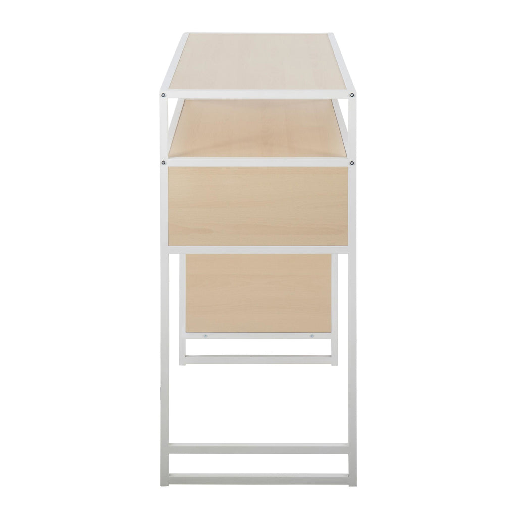 Display Bar Height Table With Storage - White Metal, Natural Wood