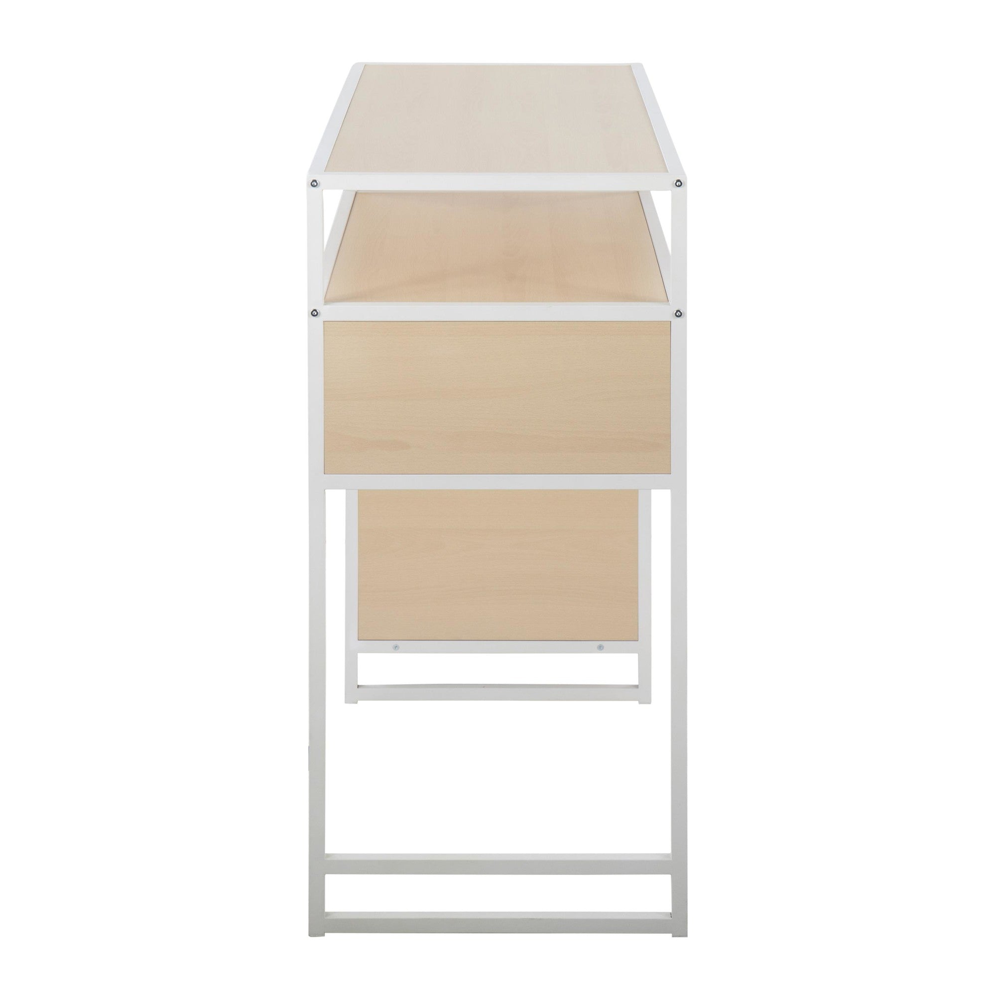 Display Bar Height Table With Storage - White Metal, Natural Wood