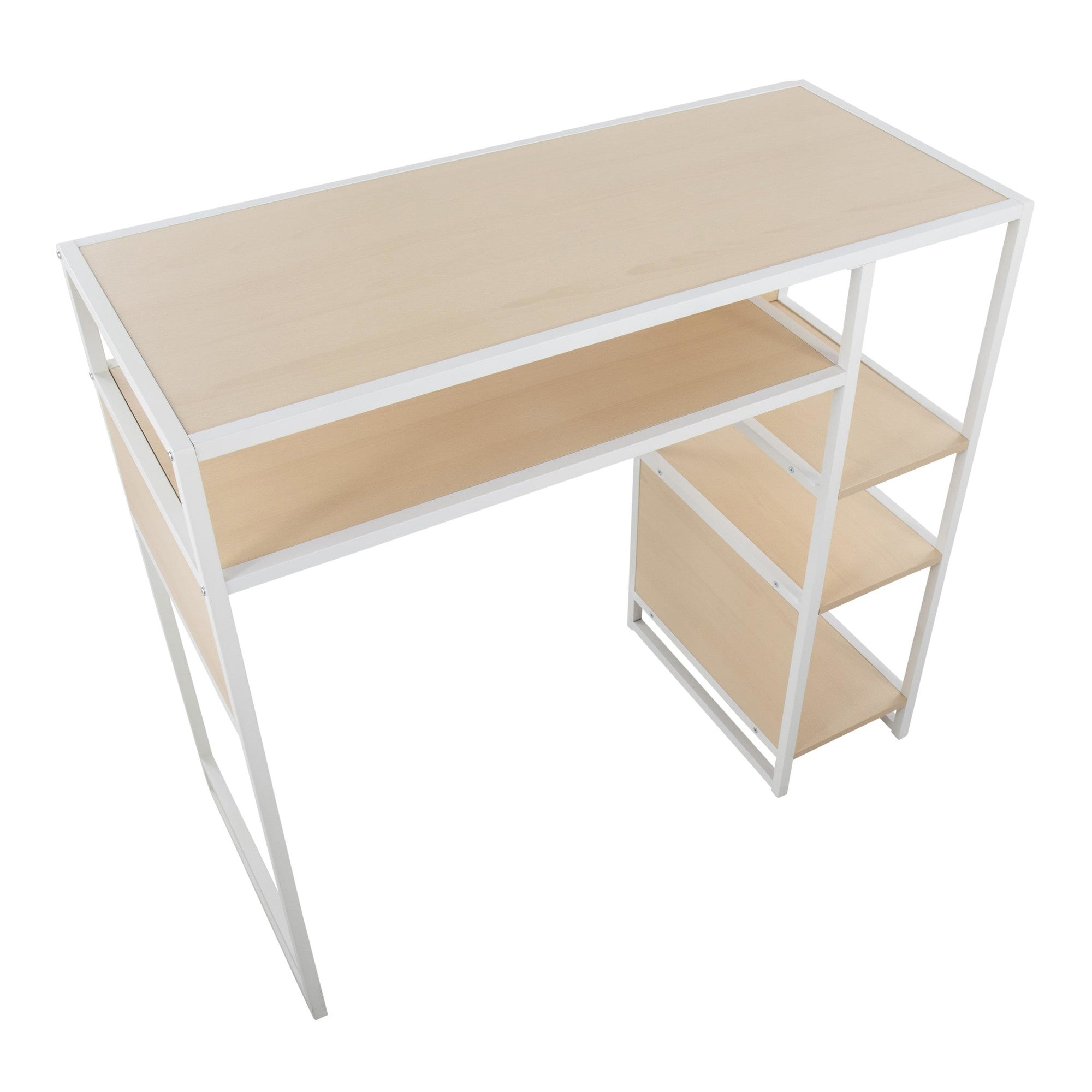 Display Bar Height Table With Storage - White Metal, Natural Wood