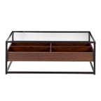 Display Coffee Table - Black Steel, Walnut Wood, Clear Glass