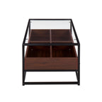 Display Coffee Table - Black Steel, Walnut Wood, Clear Glass