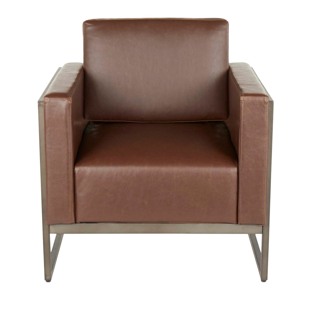 Drift Lounge Chair - Antique Metal, Espresso Wood, Brown PU