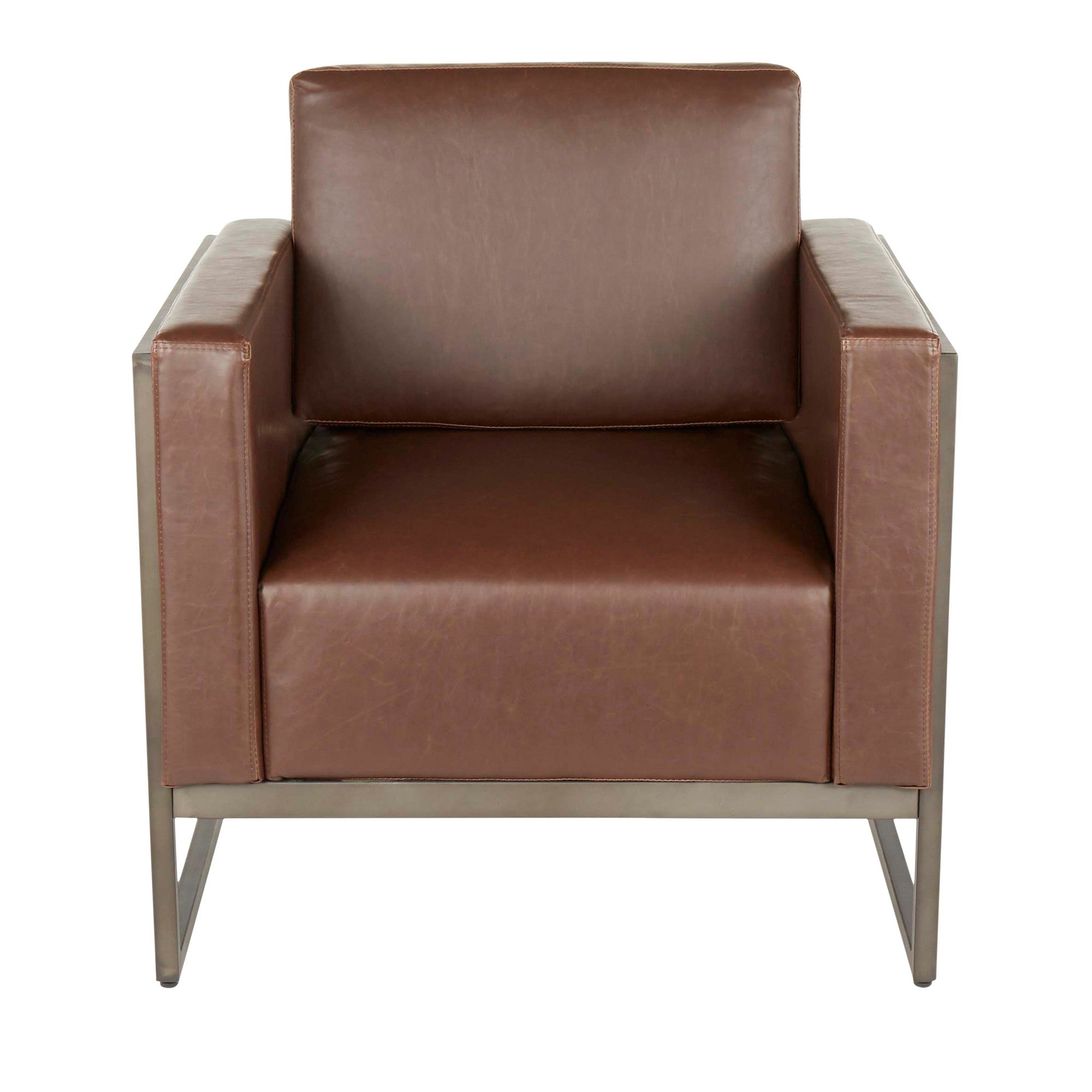 Drift Lounge Chair - Antique Metal, Espresso Wood, Brown PU
