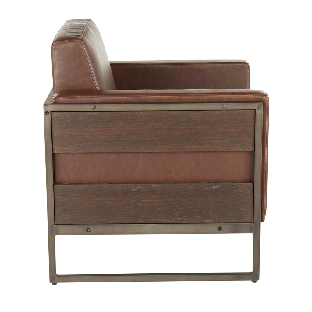Drift Lounge Chair - Antique Metal, Espresso Wood, Brown PU