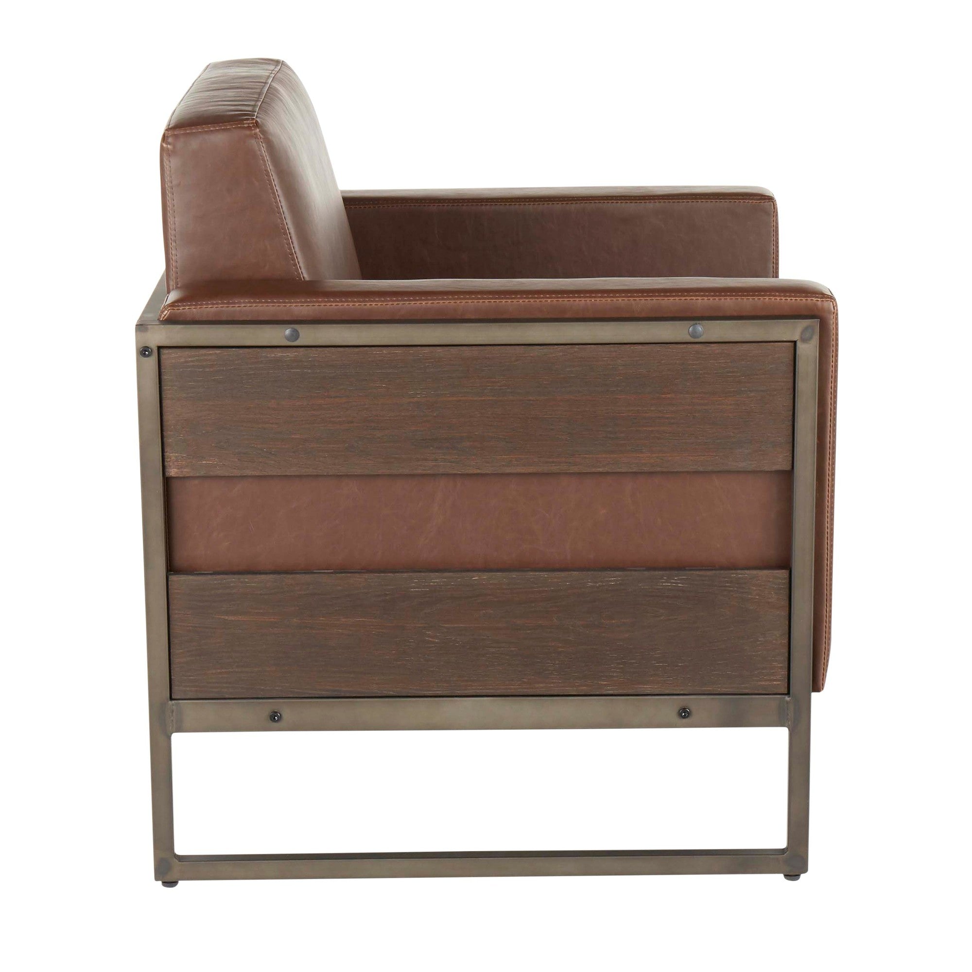 Drift Lounge Chair - Antique Metal, Espresso Wood, Brown PU