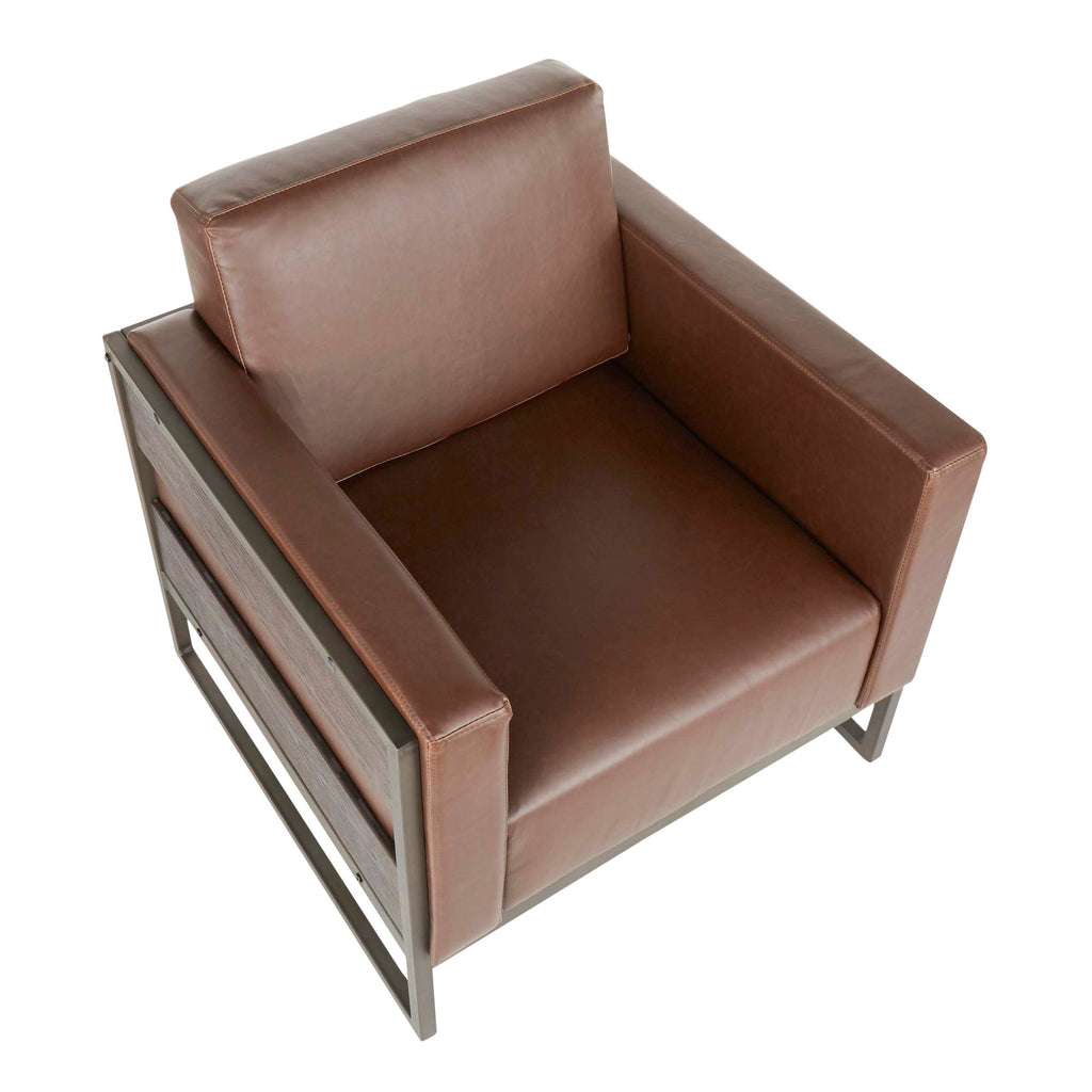 Drift Lounge Chair - Antique Metal, Espresso Wood, Brown PU