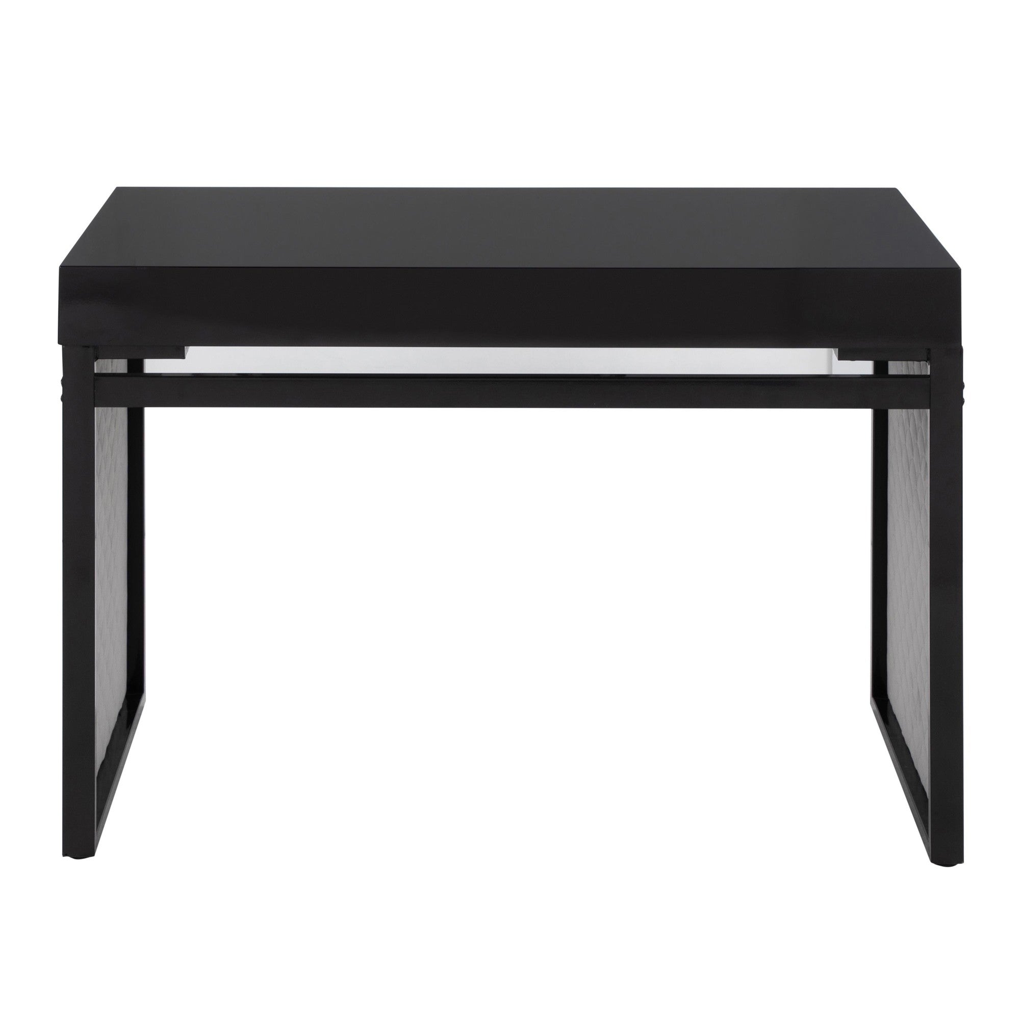 Drift Upholstered Desk - Black Steel, Black MDF, Silver Velvet