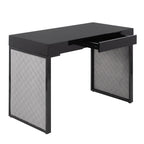 Drift Upholstered Desk - Black Steel, Black MDF, Silver Velvet