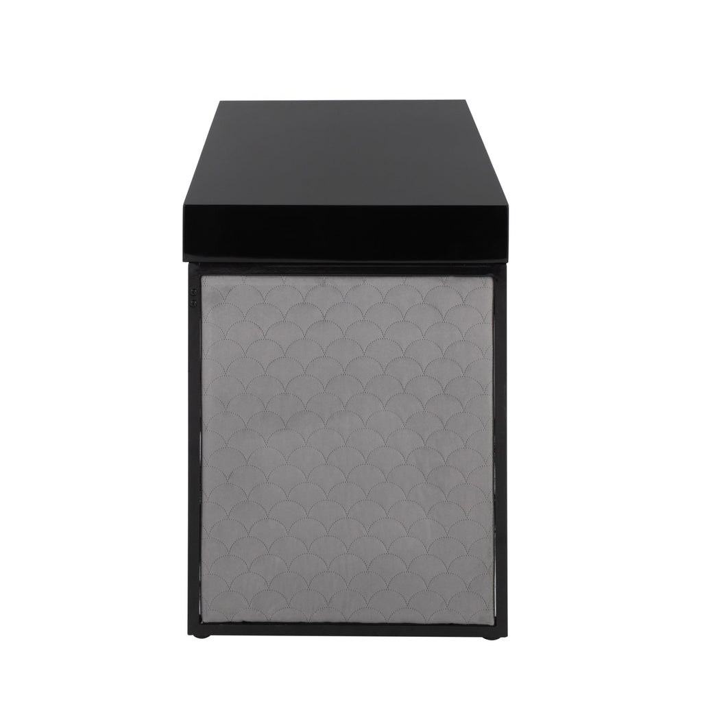 Drift Upholstered Desk - Black Steel, Black MDF, Silver Velvet