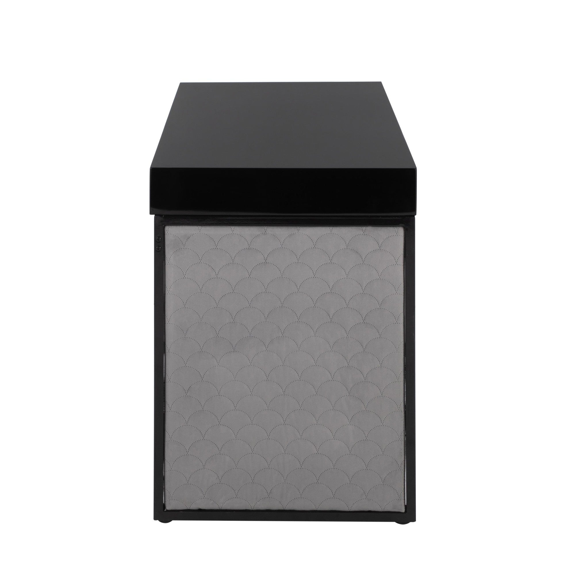 Drift Upholstered Desk - Black Steel, Black MDF, Silver Velvet