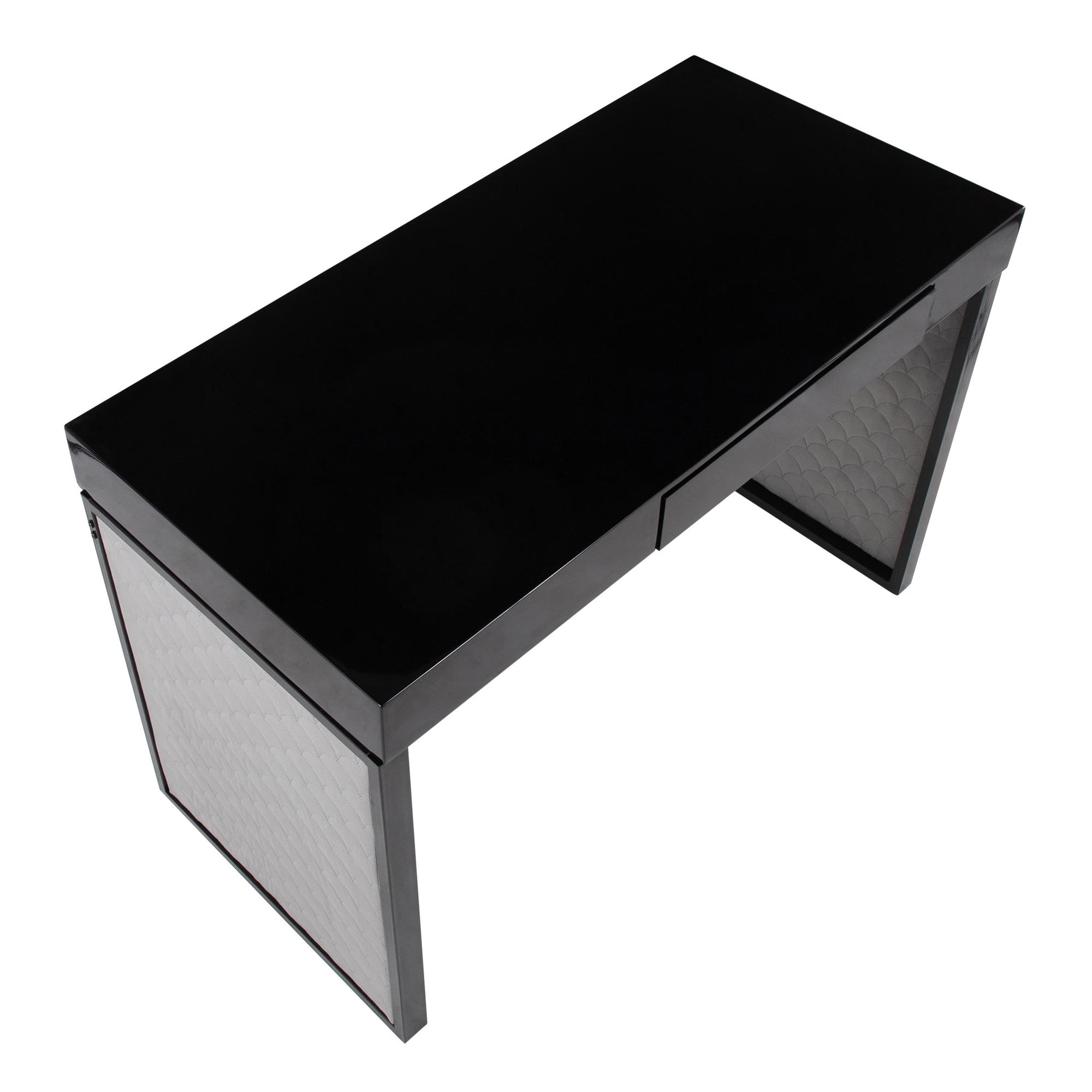 Drift Upholstered Desk - Black Steel, Black MDF, Silver Velvet