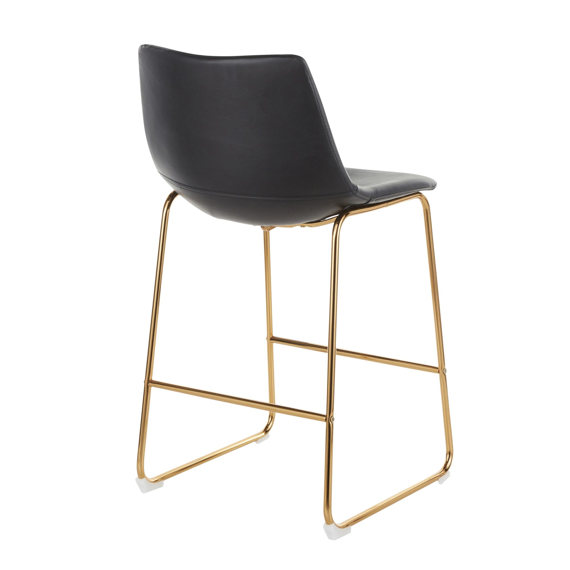 Duke 26" Fixed-Height Counter Stool - Set of 2 - Gold Metal, Black PU