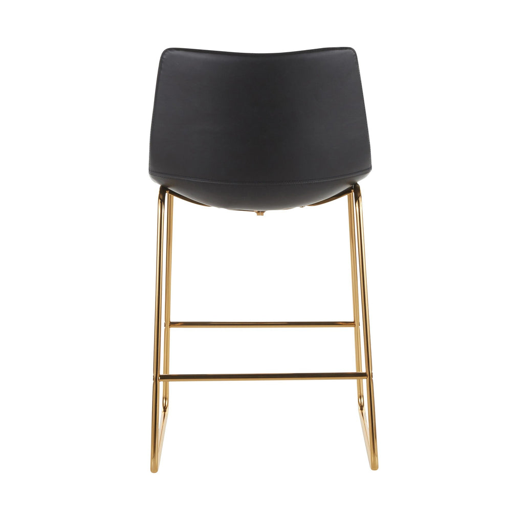 Duke 26" Fixed-Height Counter Stool - Set of 2 - Gold Metal, Black PU
