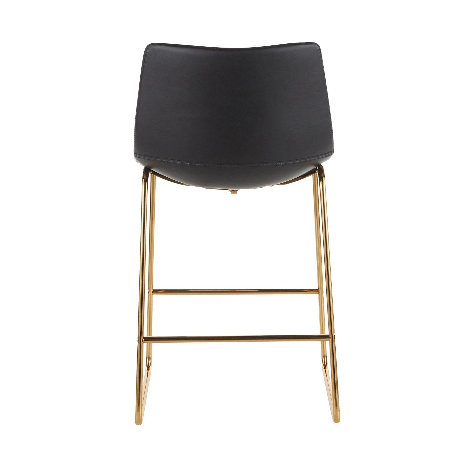 Duke 26" Fixed-Height Counter Stool - Set of 2 - Gold Metal, Black PU